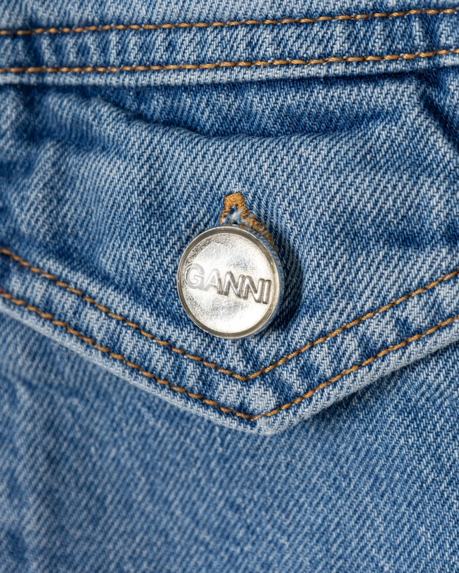 Ganni Broderie Anglaise Detailed Blue Dress