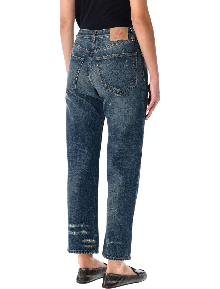 Prada Straight-Leg Vintage Wash Blue Jeans