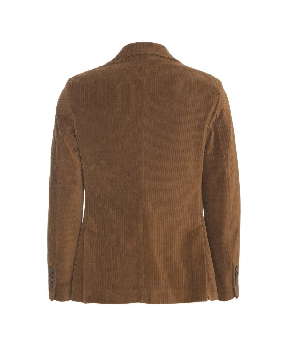 Circolo 1901 Textured Brown Corduroy Blazer With Single-Button Closure And Functional Pockets