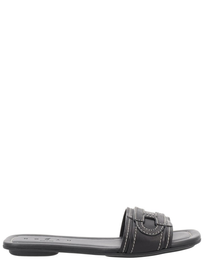 Hogan Neutrals Flat Cut-Out Slide Sandals