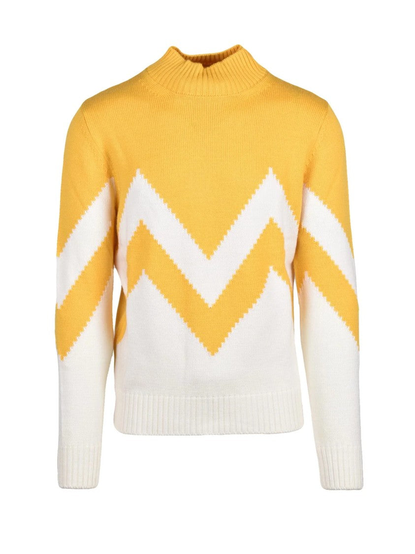Kangra Mock Neck Knit Sweater With Bold Zigzag Pattern