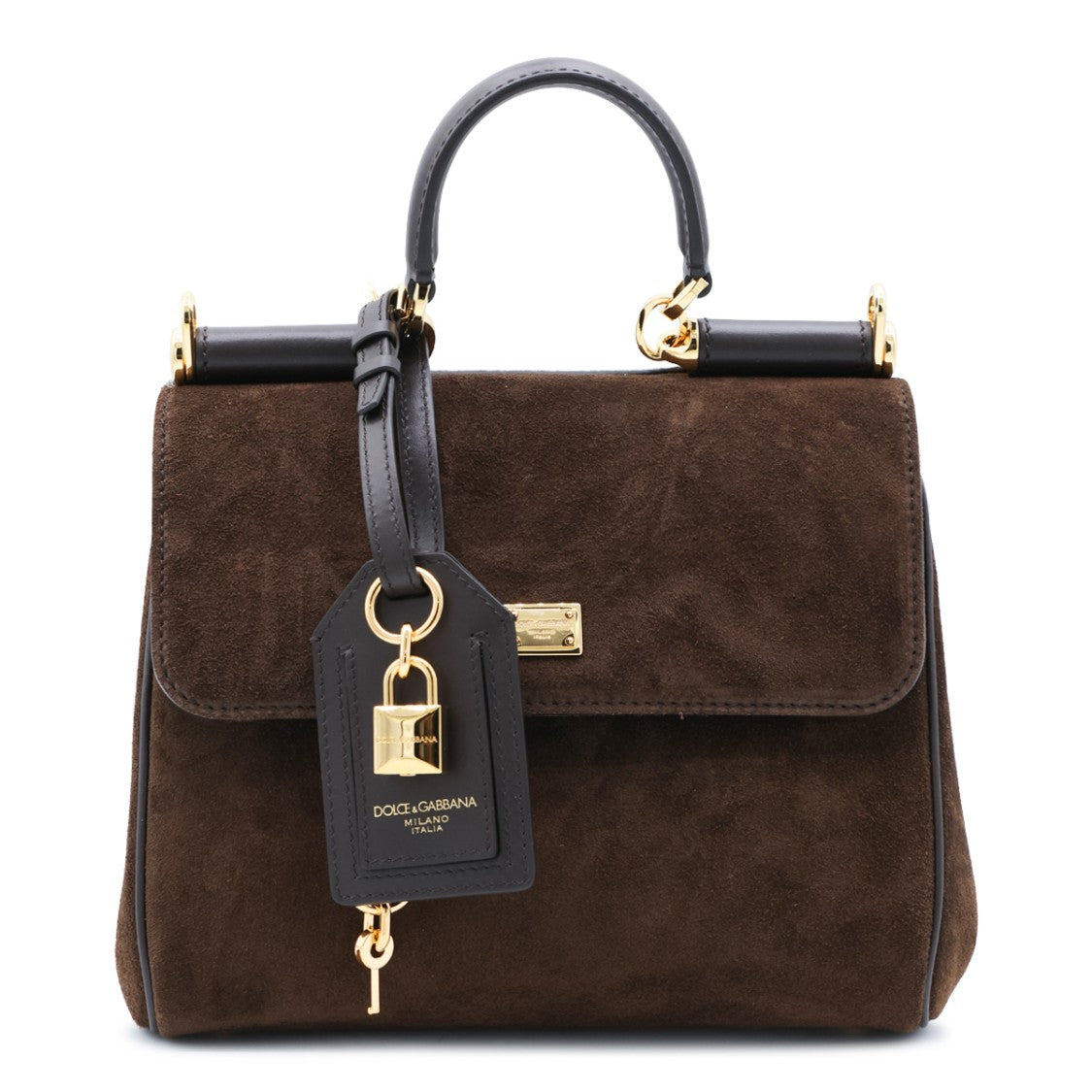 Dolce & Gabbana Structured Handbag With Dark Brown Suede And Black Leather Accents