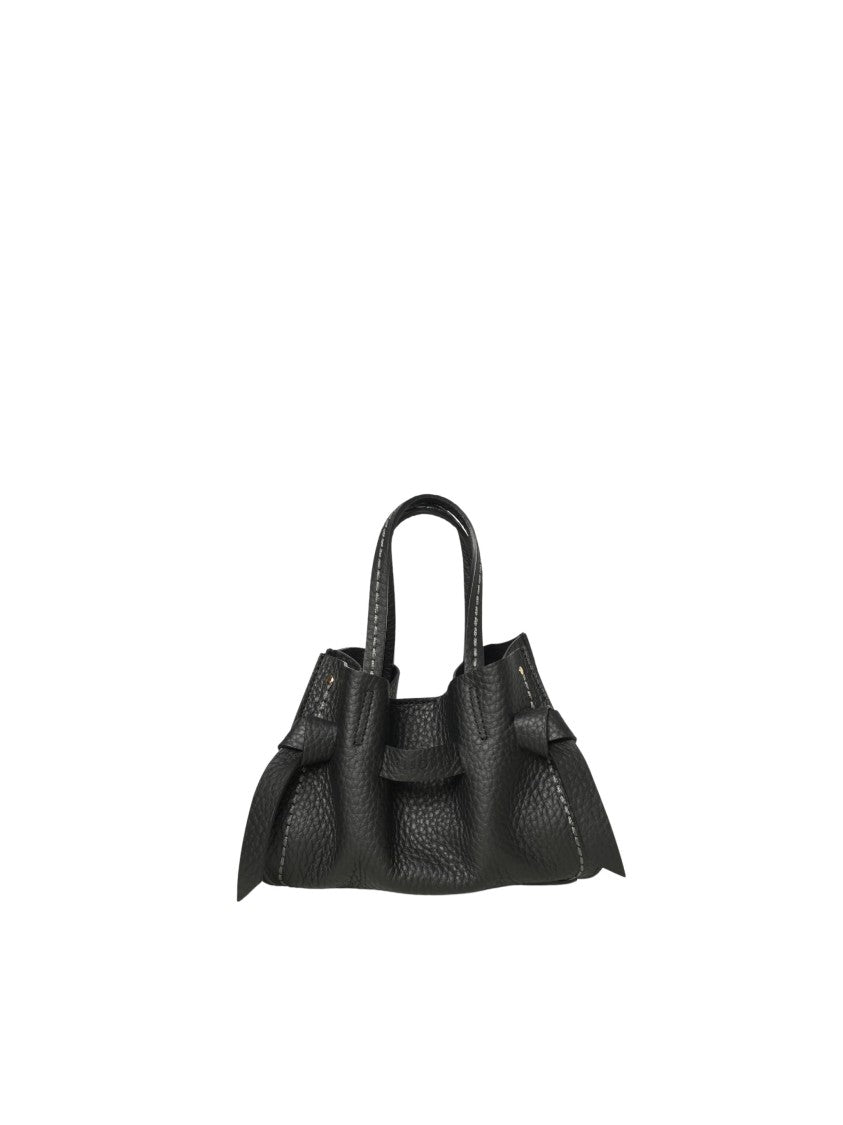 Visona` Queen Structured Black Leather Handbag