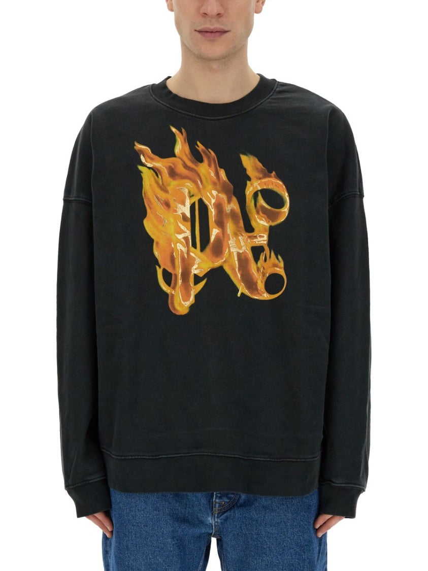Palm Angels "Burning Monogram" Print Sweatshirt