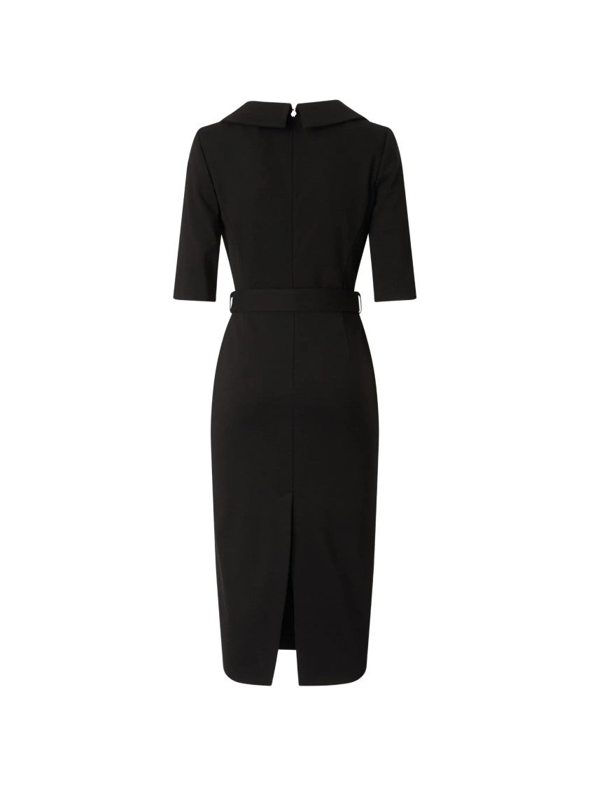 Pinko Tailored Black Midi Dress With V-Neckline And Decorative Belt