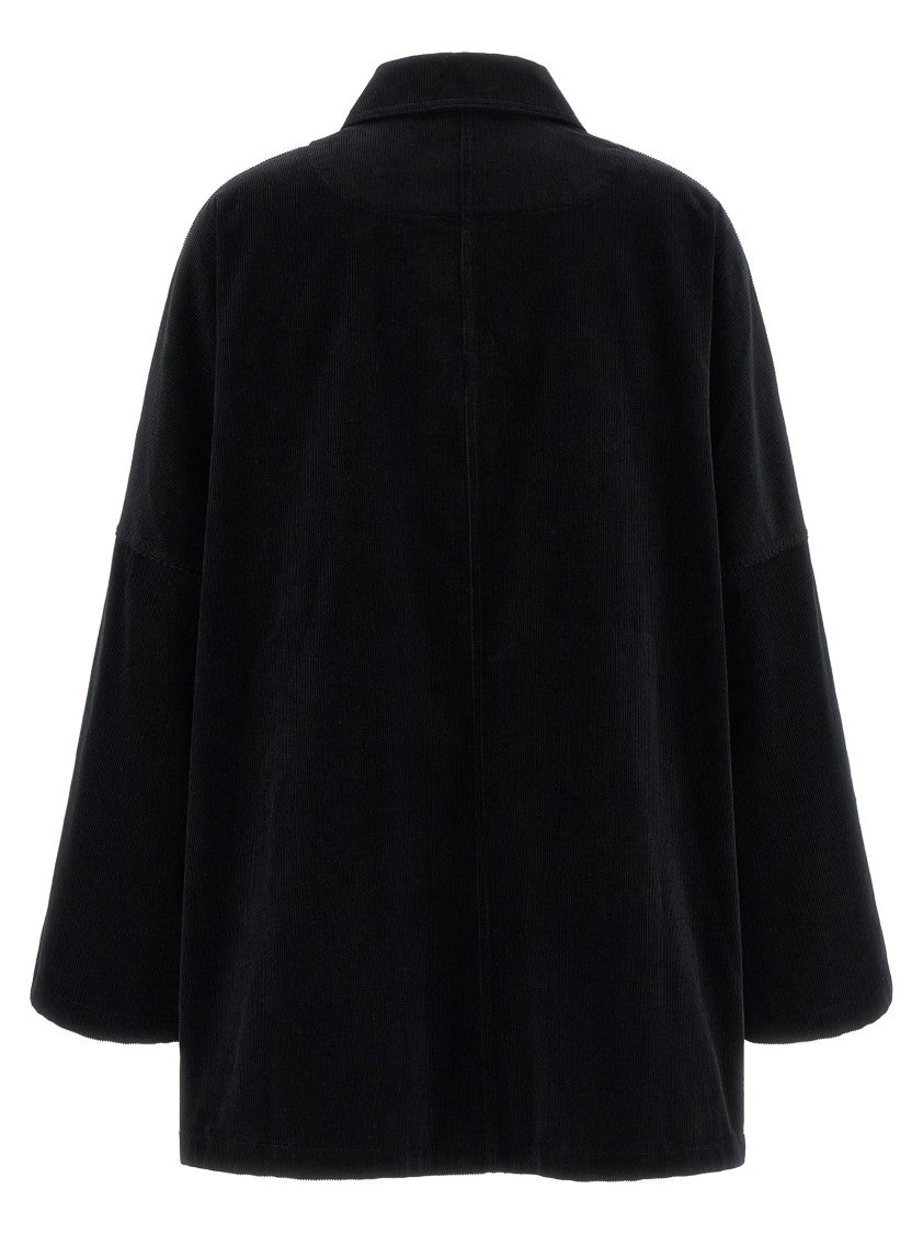 Totême Textured Velvet Overshirt With Flap Pockets And Snap Closure
