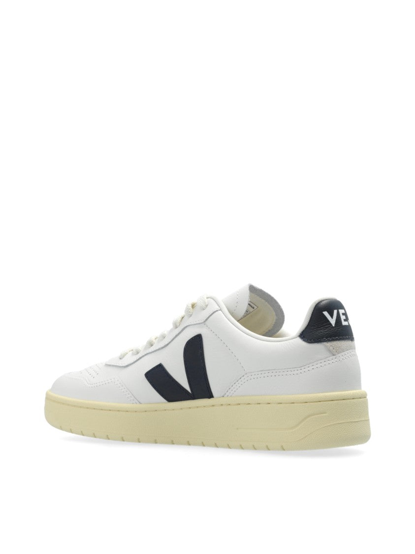 Veja White V-90 O.T. Logo Accents Leather Sneakers