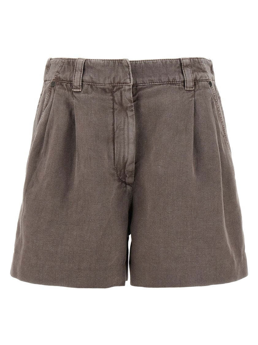 Brunello Cucinelli Garment-Dyed Brown Linen Cotton Shorts