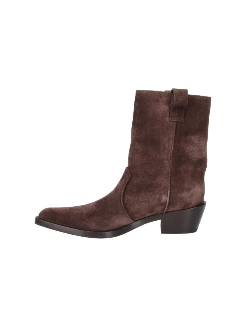 Khaite Brown Klive Pointed-Toe Block-Heel Suede Boots