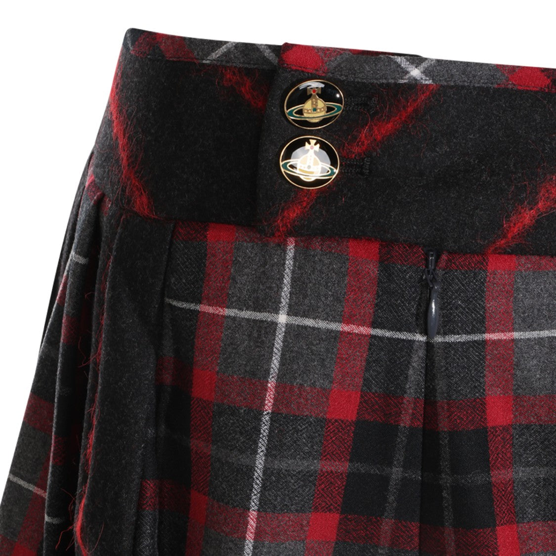 Vivienne Westwood Pleated Mini Skirt With All-Over Check Pattern And Side Button Fastening