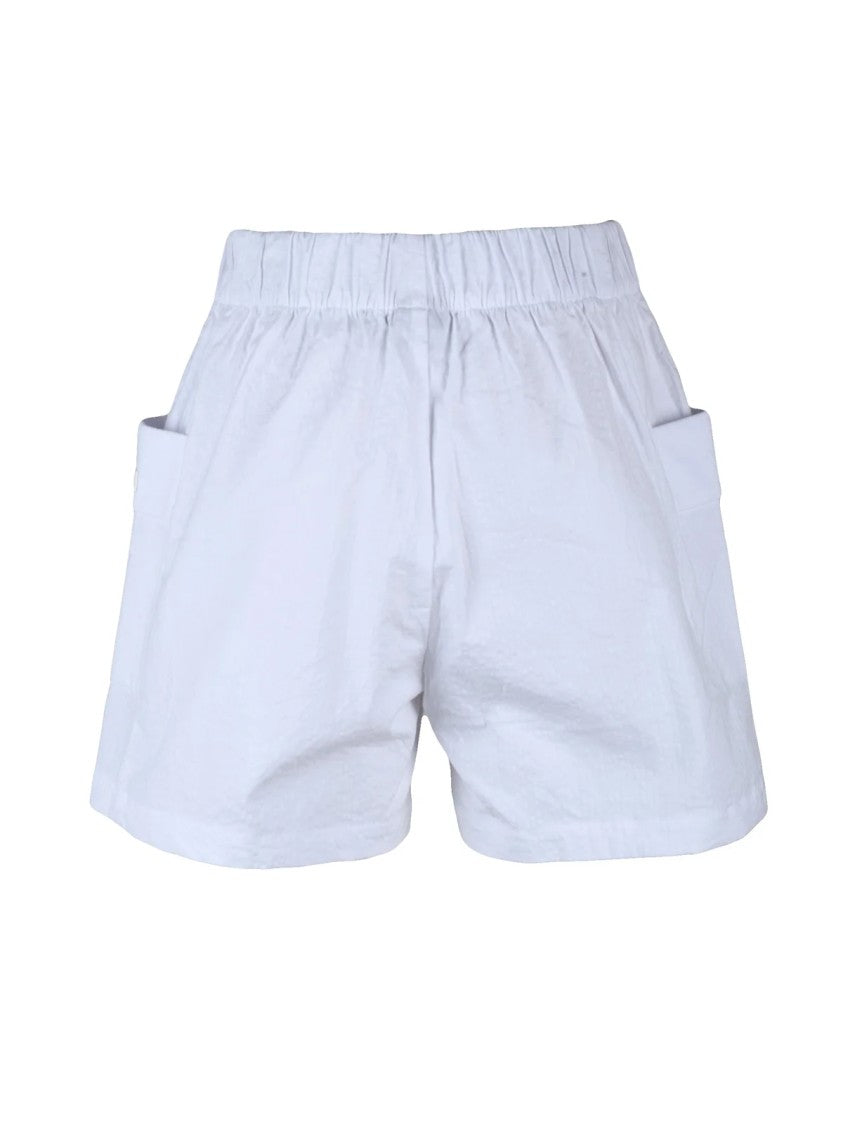 Ea7 Emporio Armani White Elastic Waistband Side Pocket Stretch Cotton Shorts