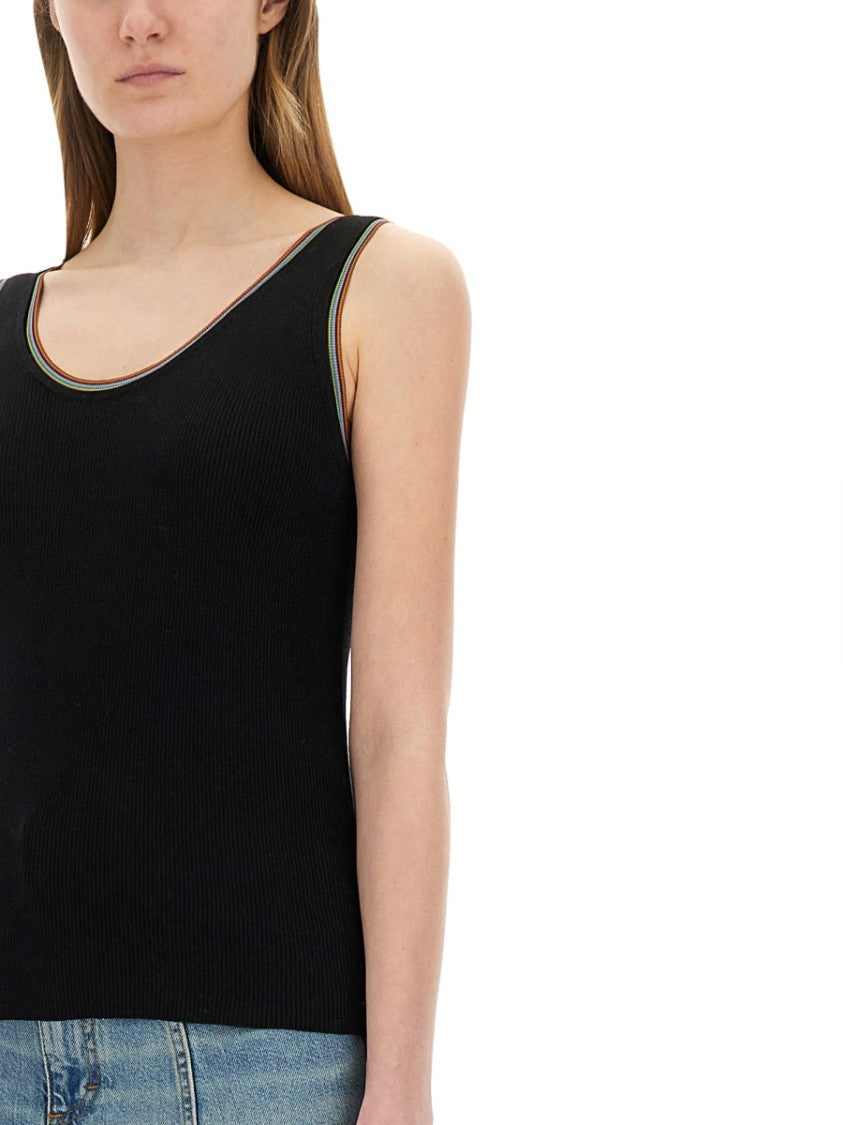 Paul Smith Ribbed Black Cotton Tank Top