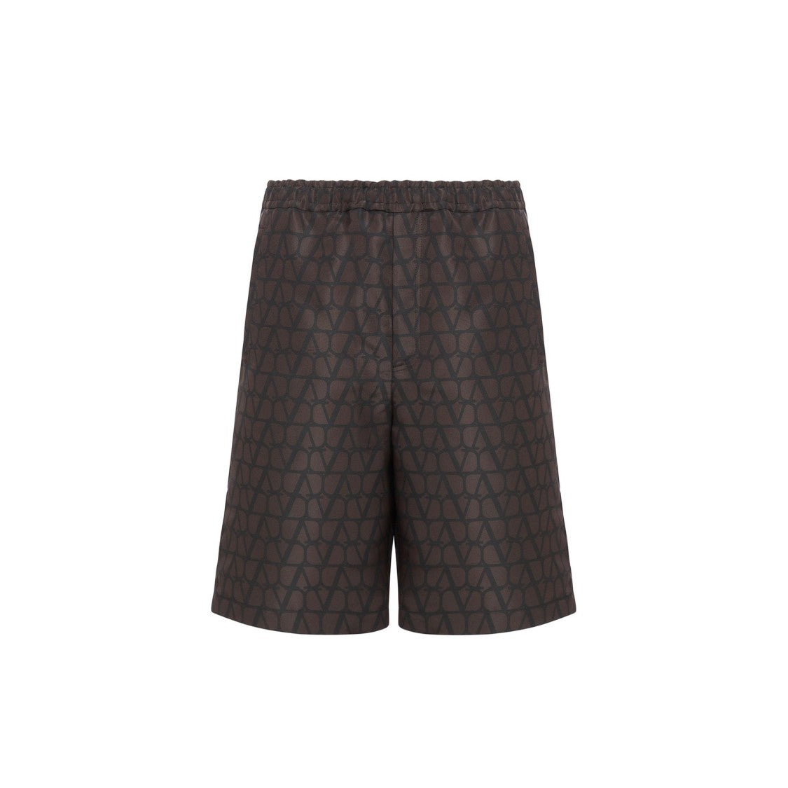 Valentino Brown Logo Silk Shorts With Elasticated Waist