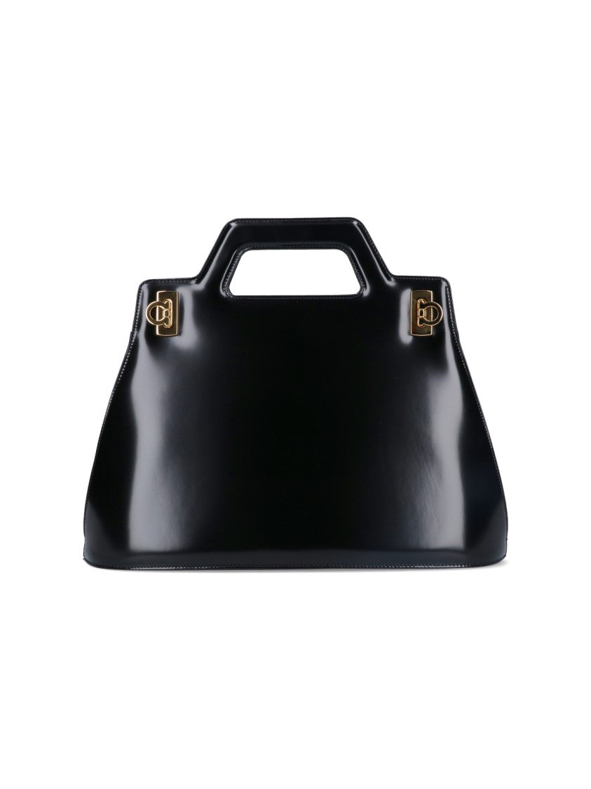 Ferragamo "Wanda" Black Leather Handbag