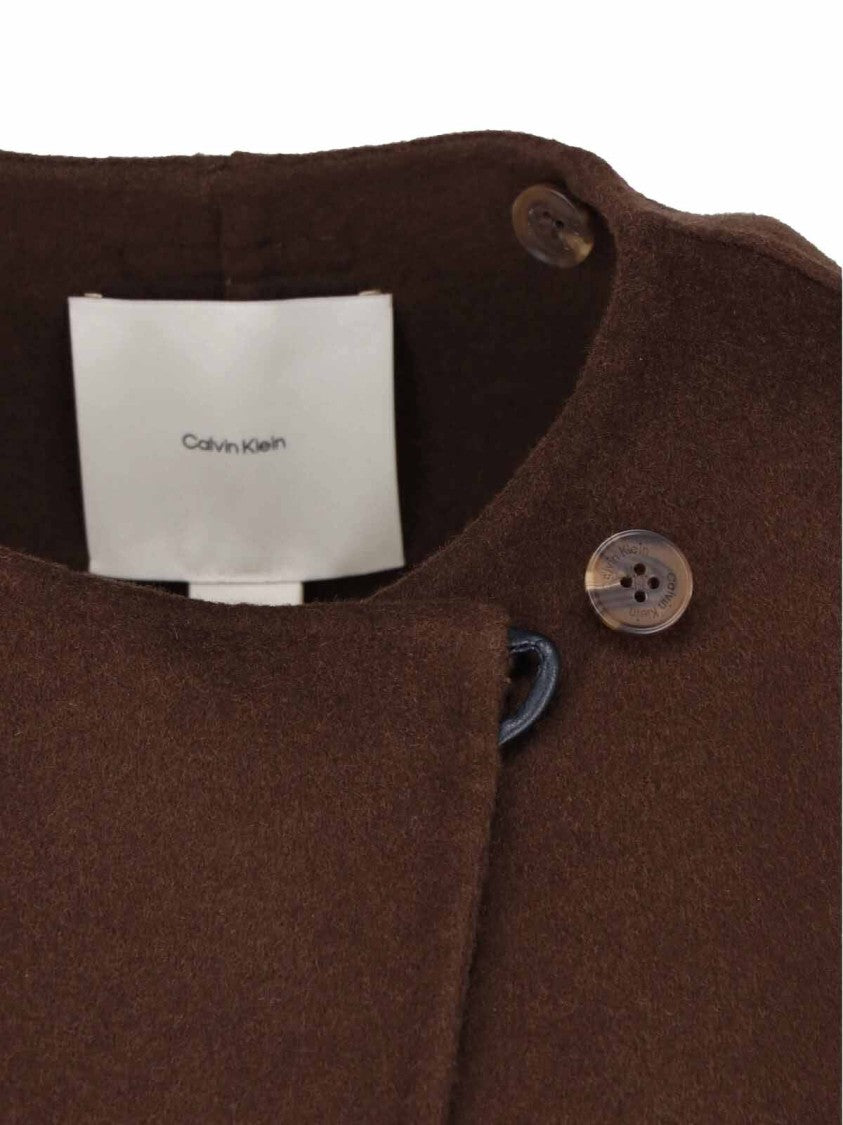 Calvin Klein Casual Brown Round Neckline Scarf Jacket