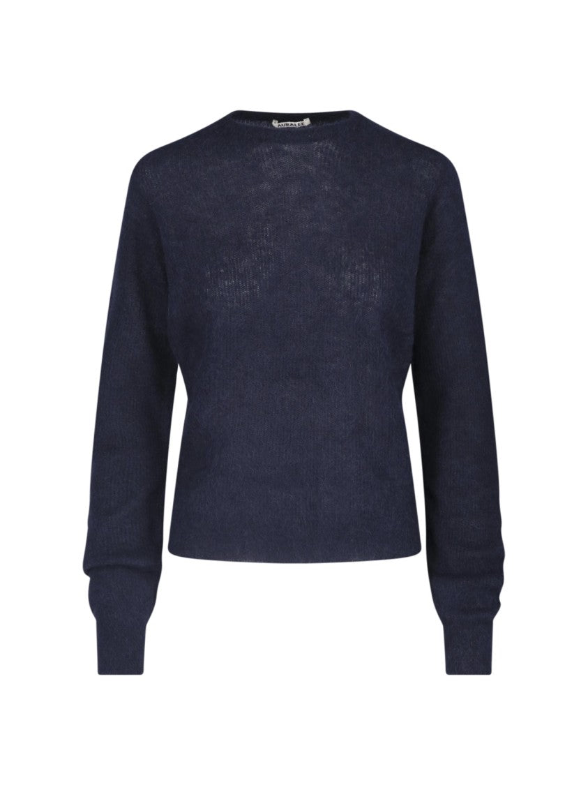 Auralee Blue Fuzzy Textured Cropped Sweater