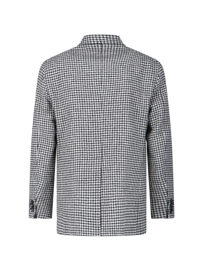 Tagliatore Double-Breasted Houndstooth Blazer With Peak Lapels