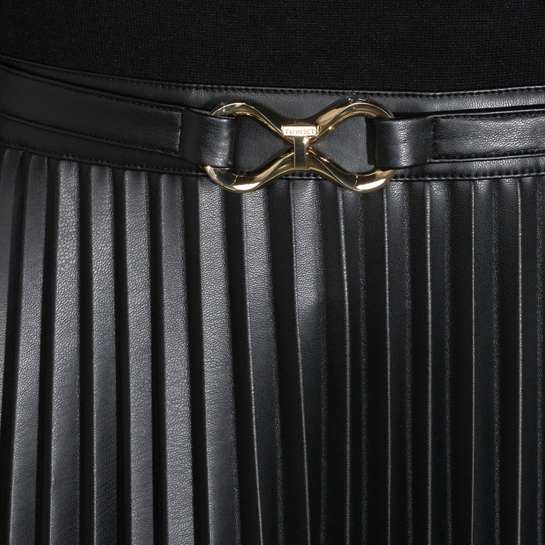 Twin-Set Fitted Knit Top Faux Leather Midi Dress