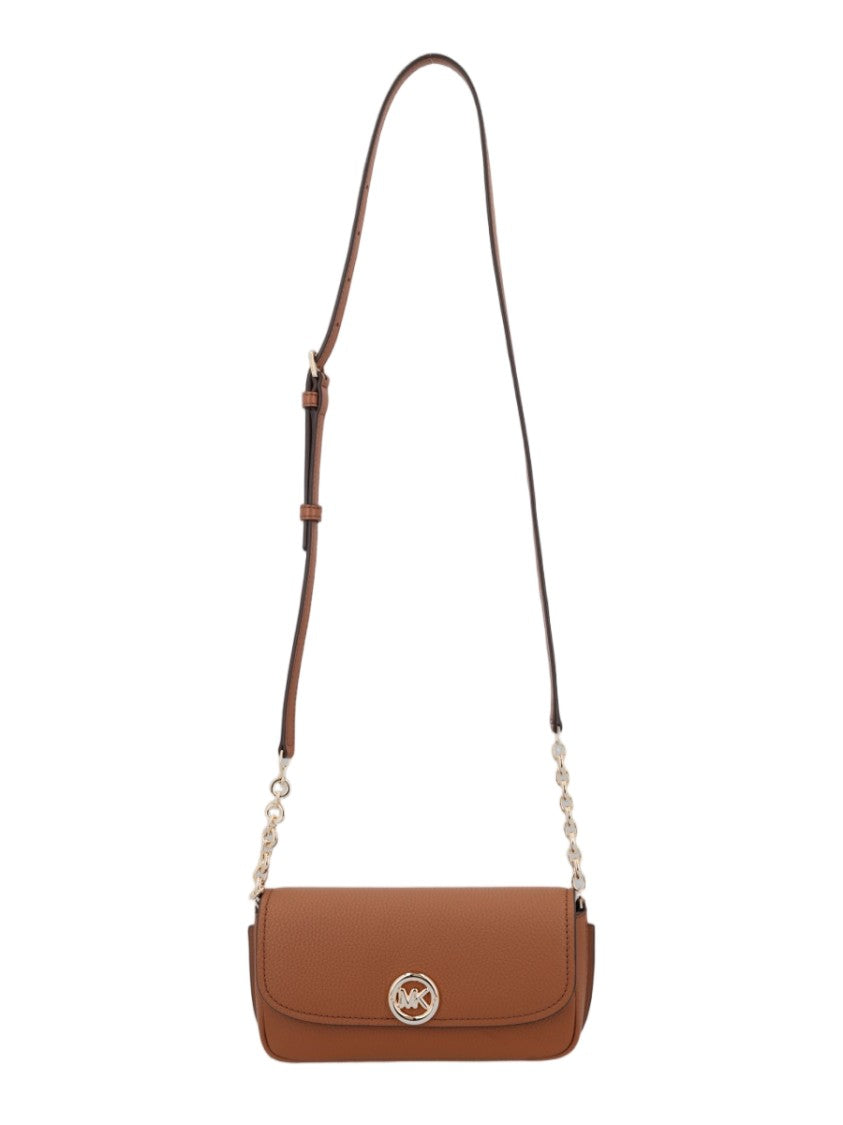 Michael Michael Kors Rectangular Brown Leather Crossbody Bag With Chain Detail