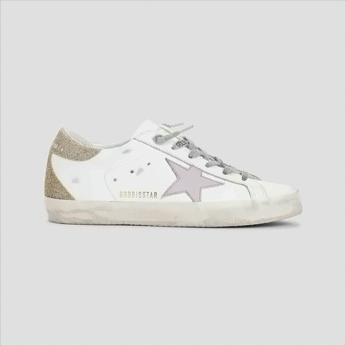 Golden Goose Distressed White Leather Sneakers With Pink Star Detail
