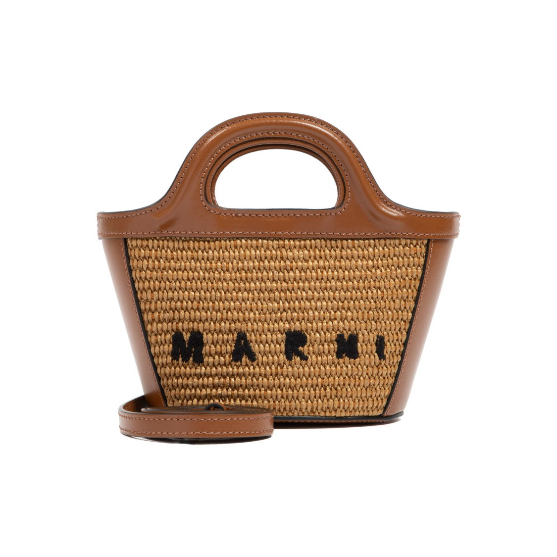 Marni Brown Logo-Embroidered Straw Handbag