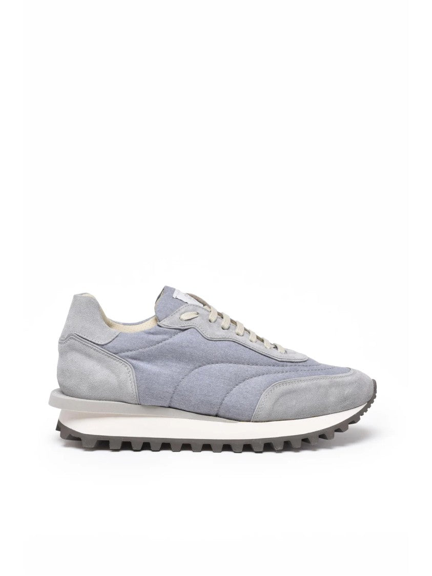 Eleventy Grey Leather Denim Sneakers