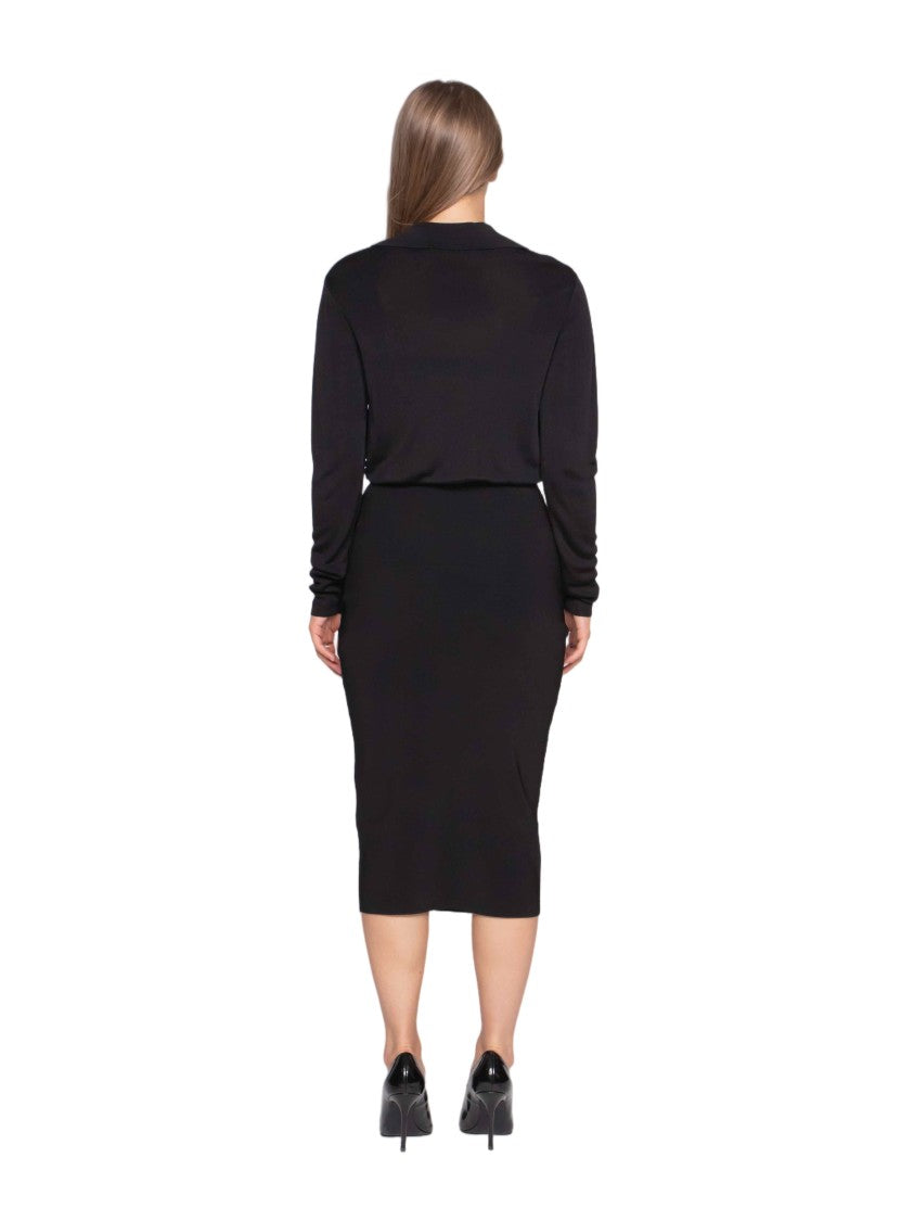 Elisabetta Franchi Black V-Neck Zipper Midi Dress
