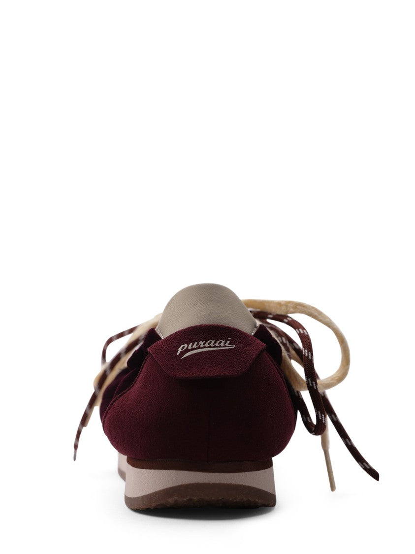 Puraai Vintage-Inspired Burgundy And Black Sneakers With Contrasting Details