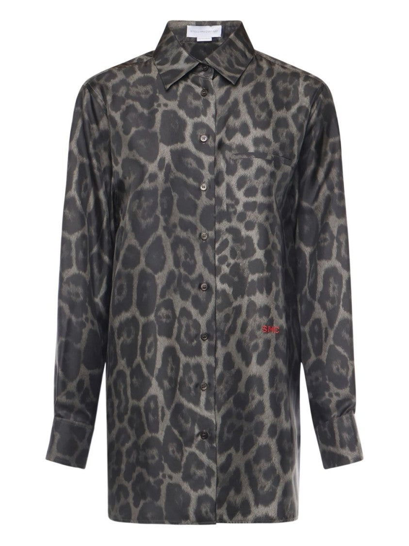Stella Mccartney Leopard Print Shirt With Classic Collar And Embroidered Detail