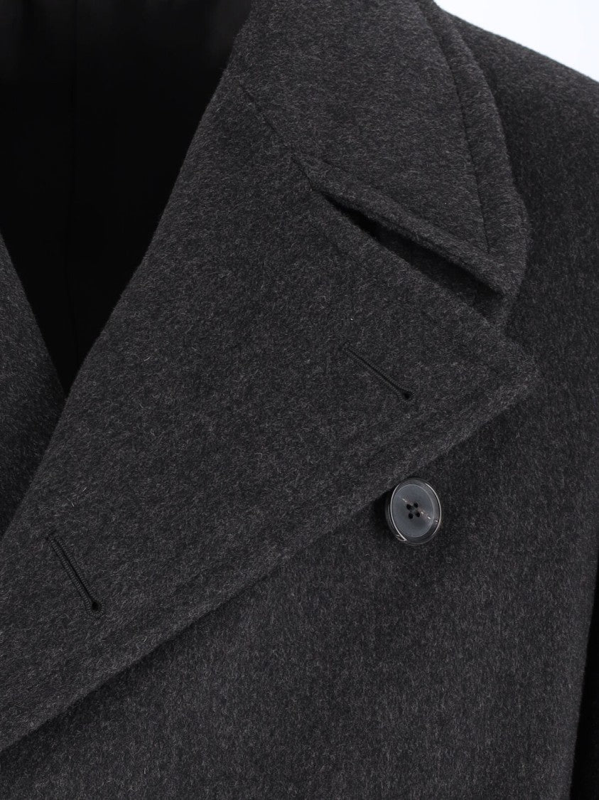 Caruso Double-Breasted Grey Coat With Notched Lapel