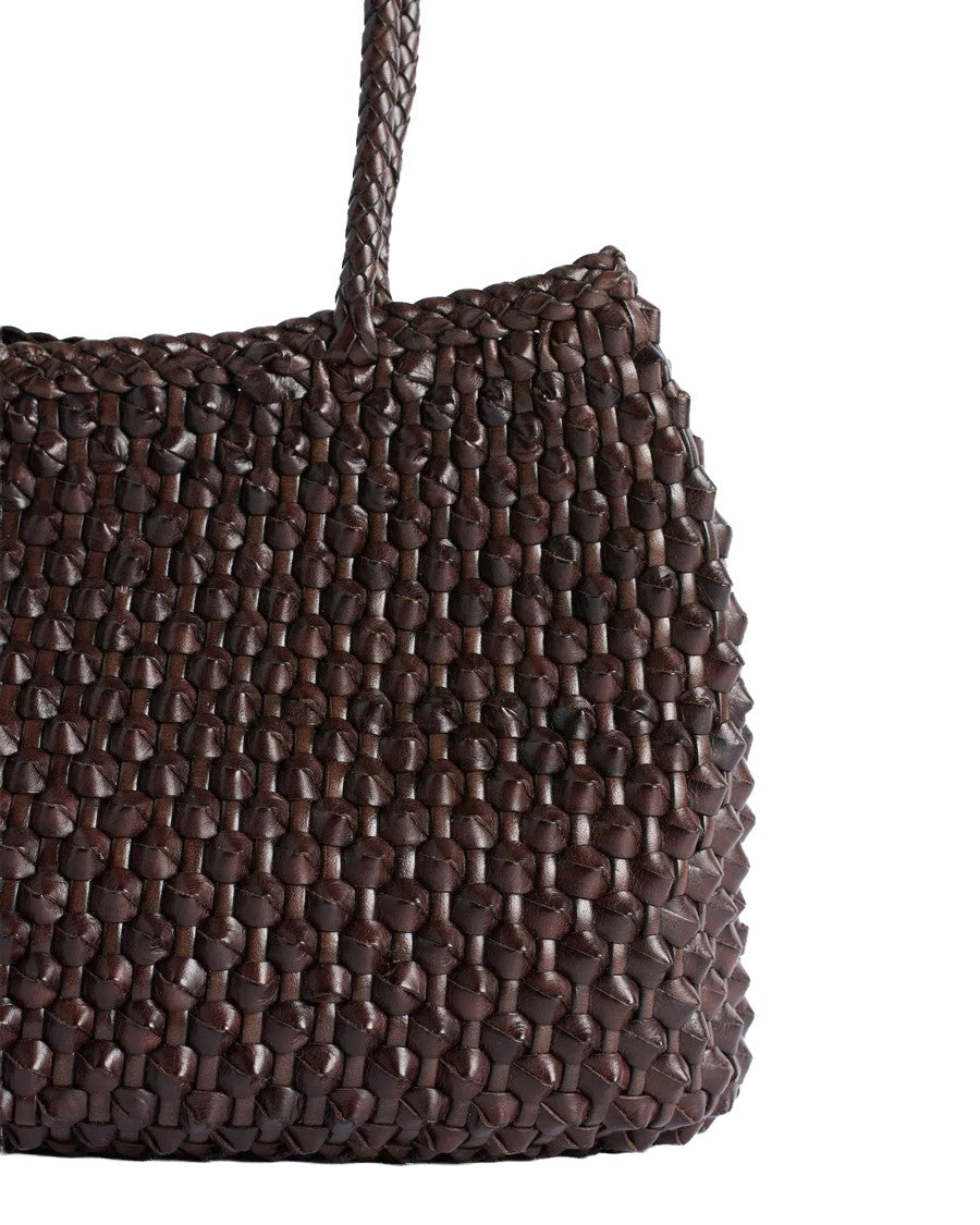 Dragon Diffusion S.Croce Cactus Dark Brown Woven Buff Leather Shoulder Bag