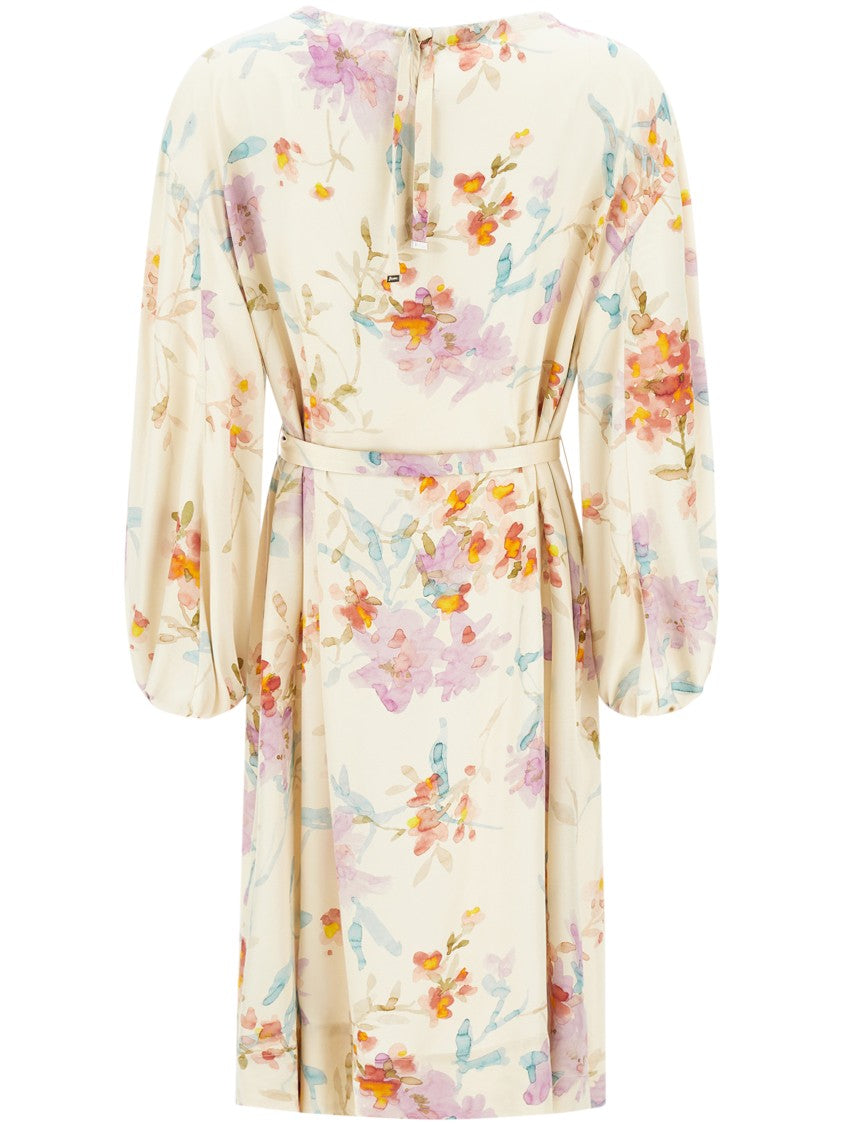 Herno Floral Print Dress With Puff Sleeves