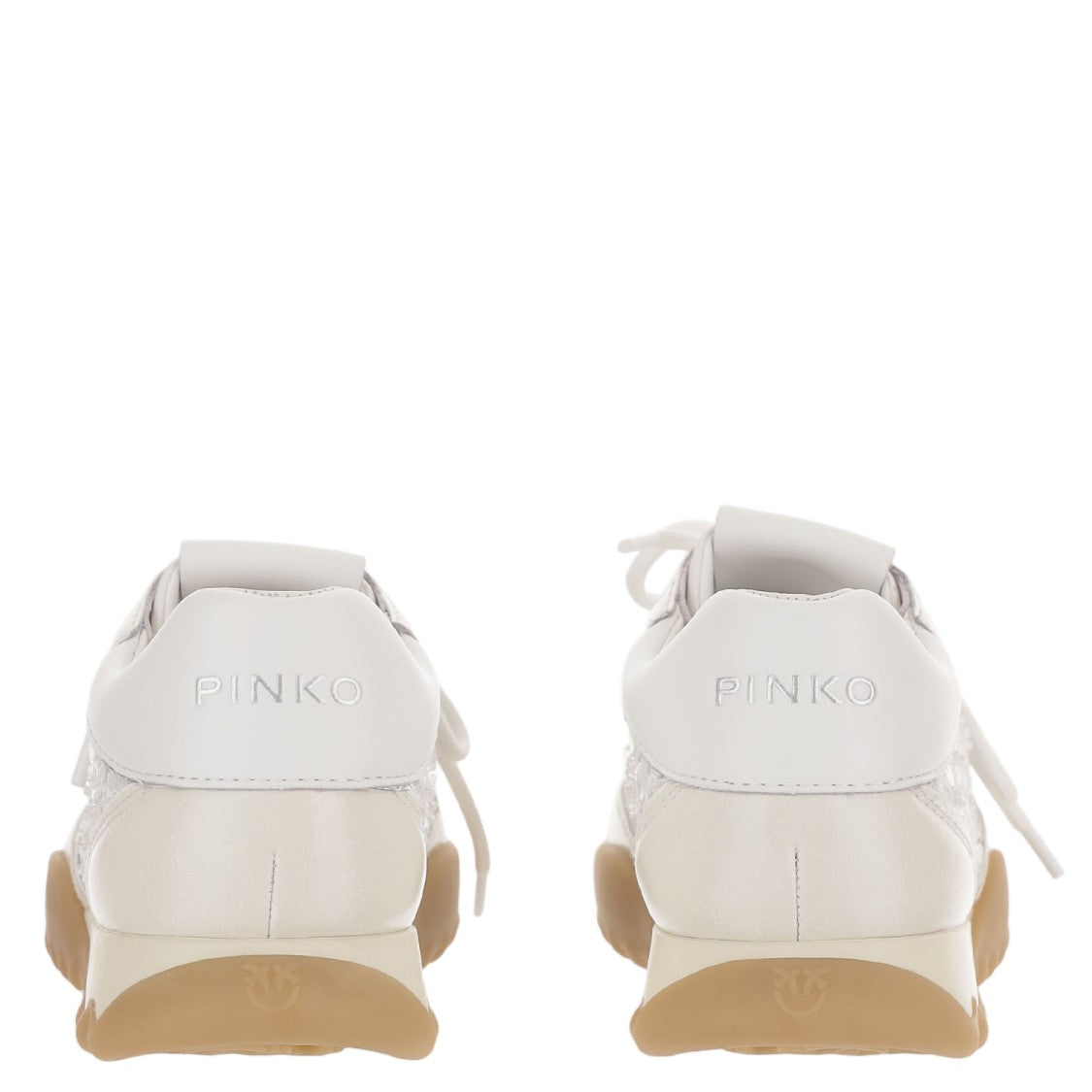 Pinko White Leather Mesh Detailed Low-Top Sneakers