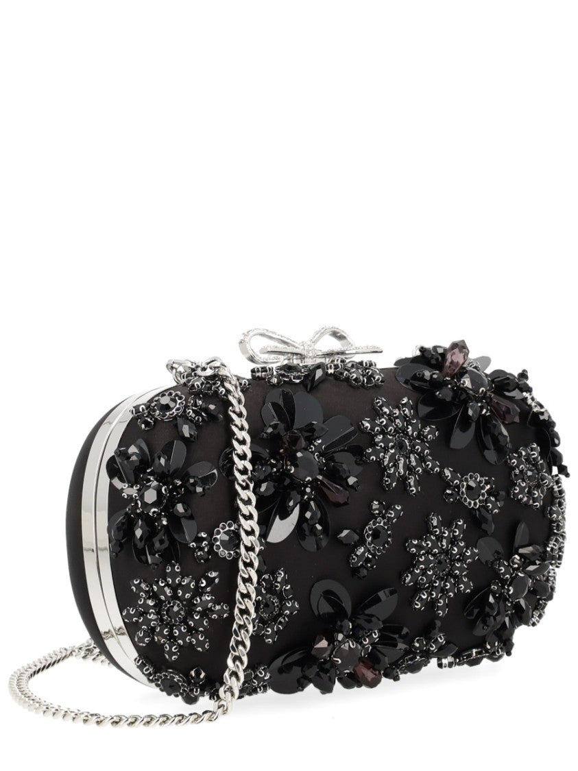 Self-Portrait Floral Crystal Oval Metal Frame Clutch