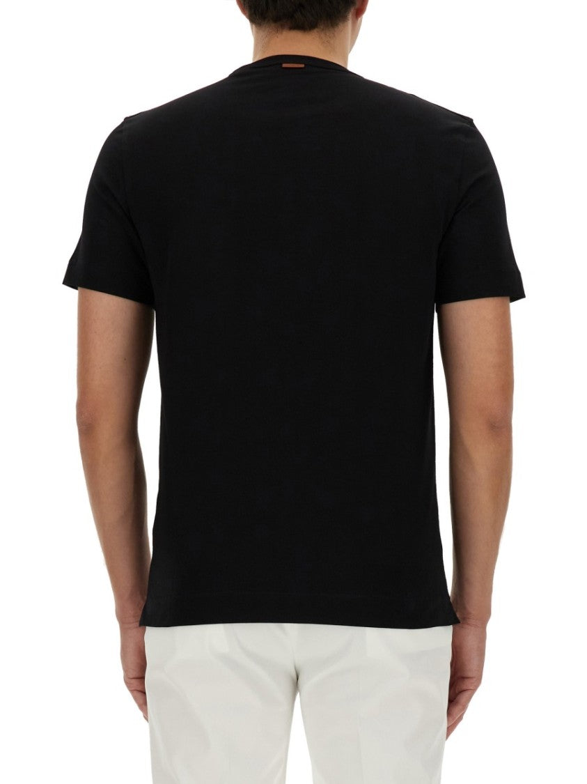 Zegna Crew Neck T-Shirt With Subtle Logo Embroidery