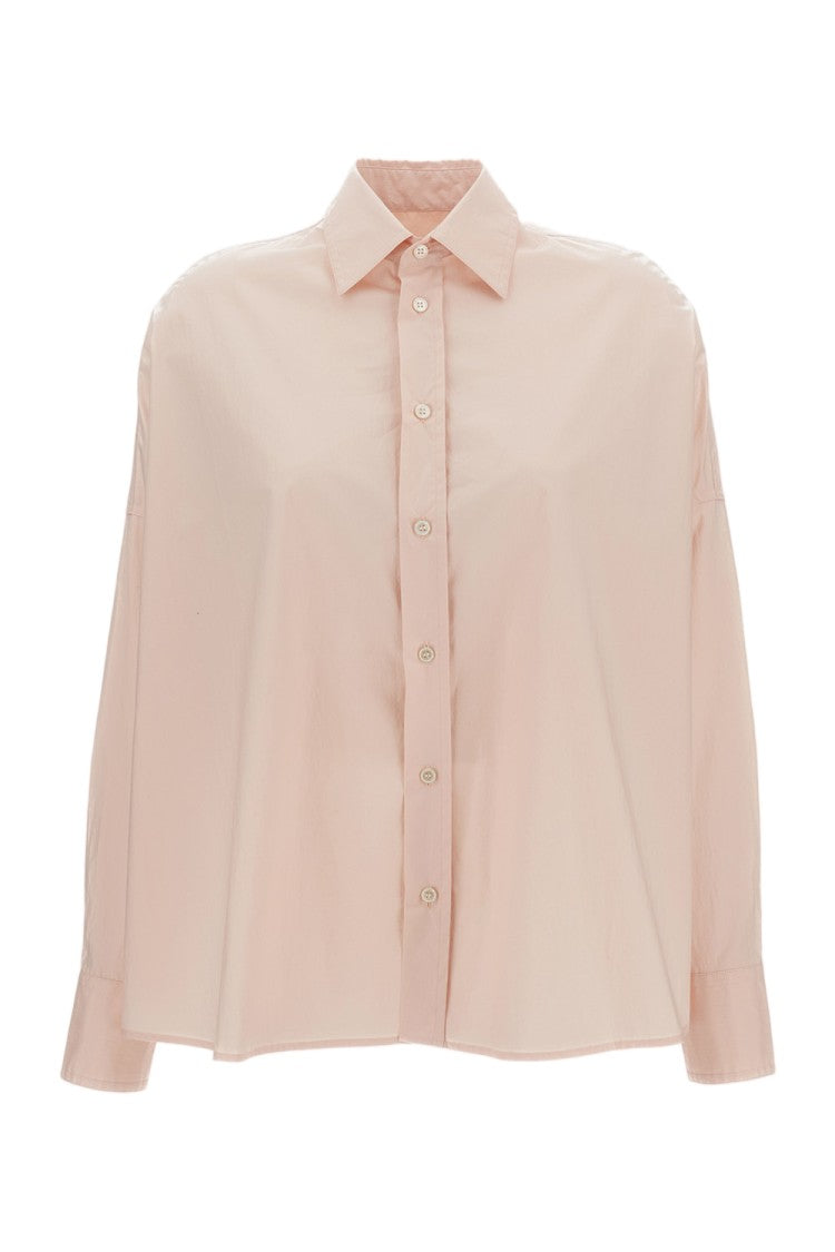 Plan C Oversized Cotton Shirt With Pointed Collar And Buttoned Cuffs