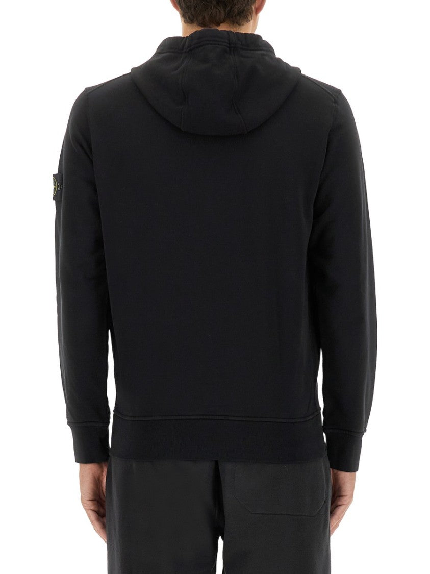 Stone Island Black Sleeve Patch Cotton Hoodie