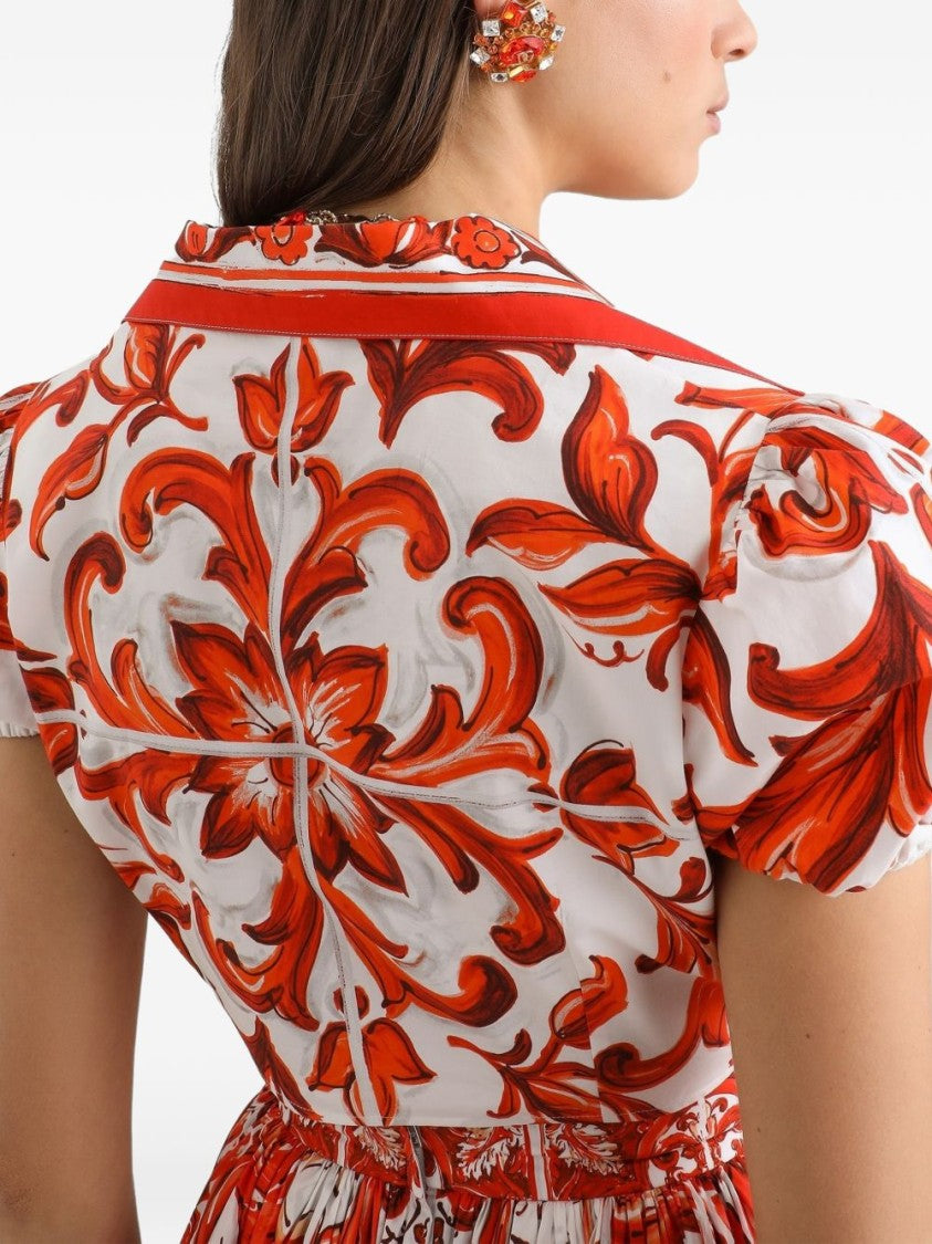 Dolce & Gabbana Multicolor Cropped Floral Print Puffed Shirt