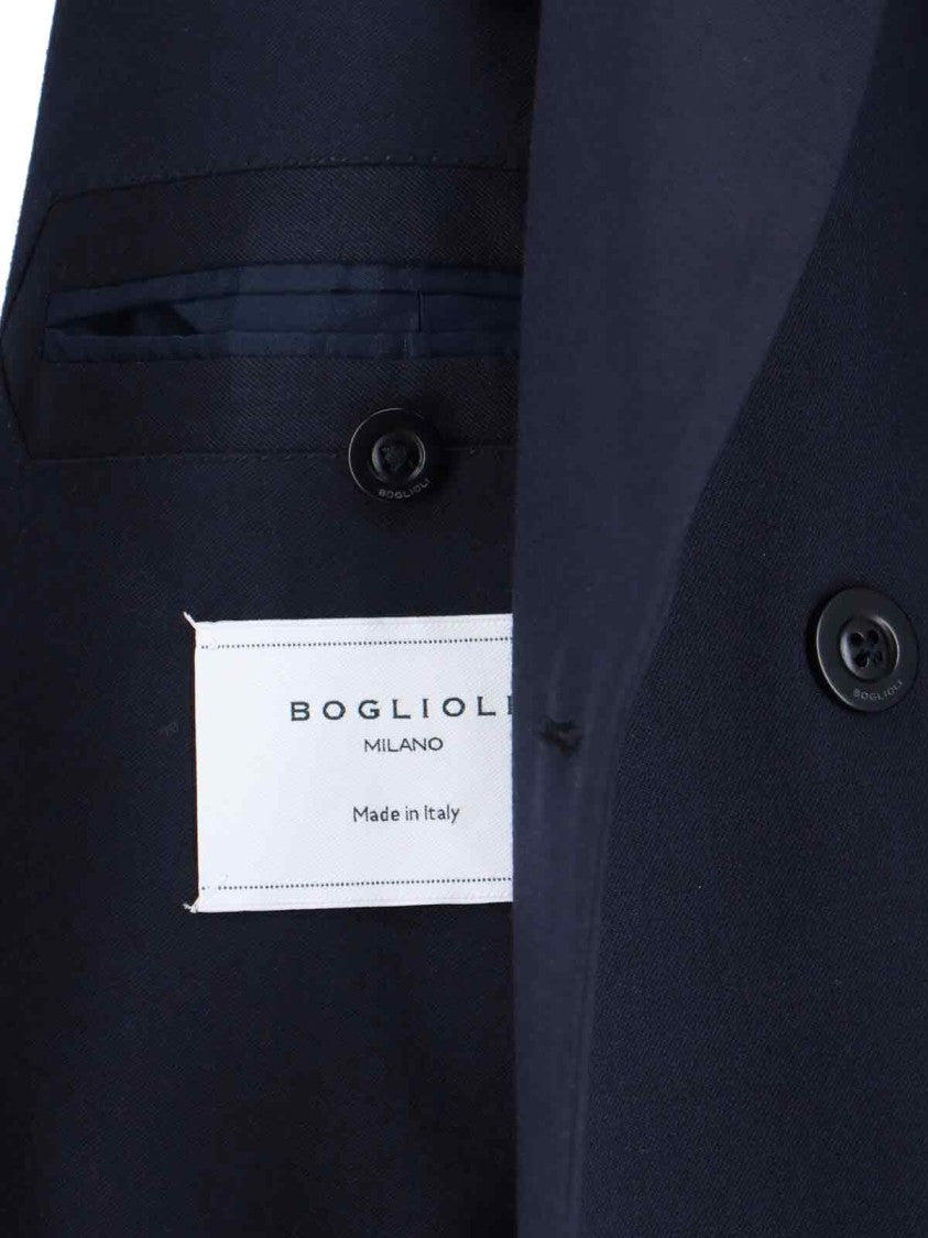 Boglioli Navy Blue Virgin Wool Blend Double-Breasted Suit