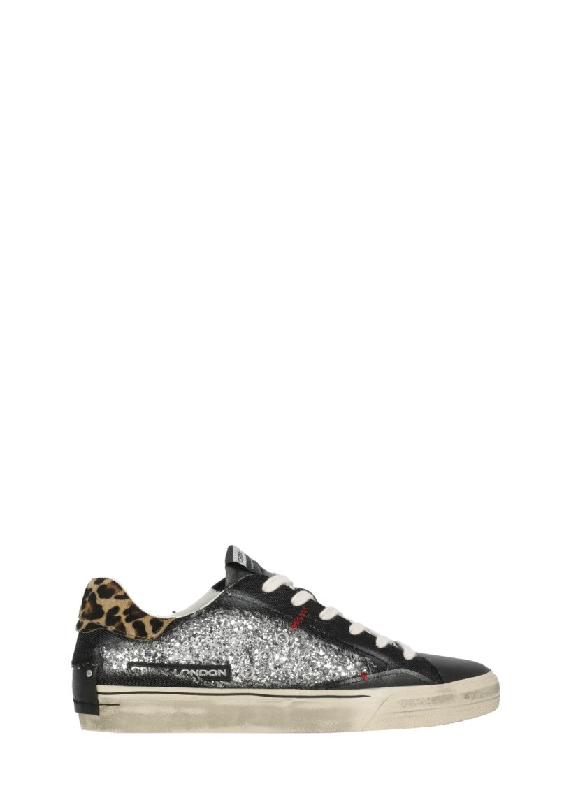Crime London Black Deconstructed Denim Glitter Leather Sneakers