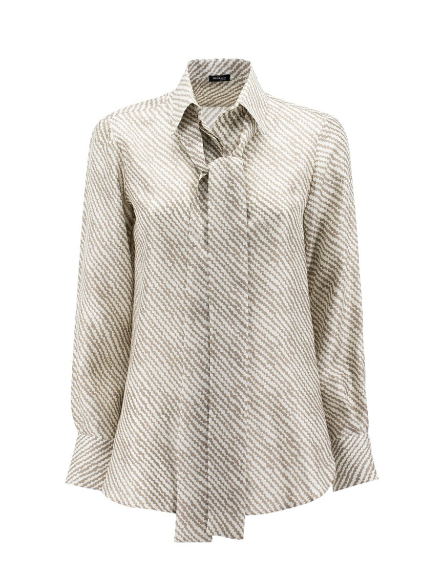 Kiton Printed Pattern Beige Silk Blouse