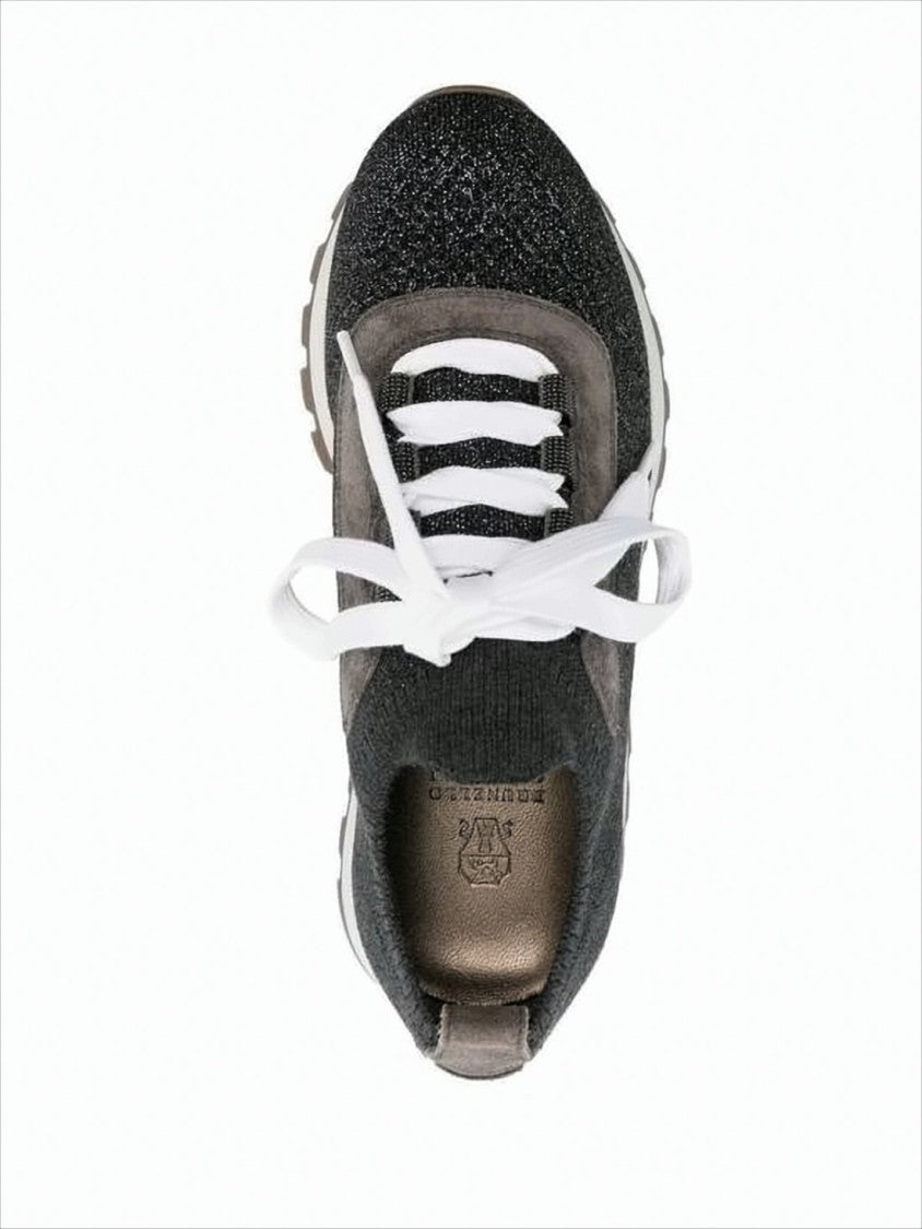 Brunello Cucinelli Sleek Low-Profile Knitted Sneakers With Suede Overlays