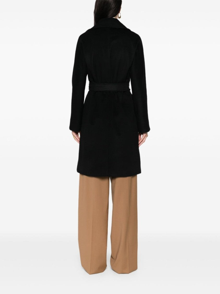 Max Mara Belted Black Overcoat With Wide Lapels