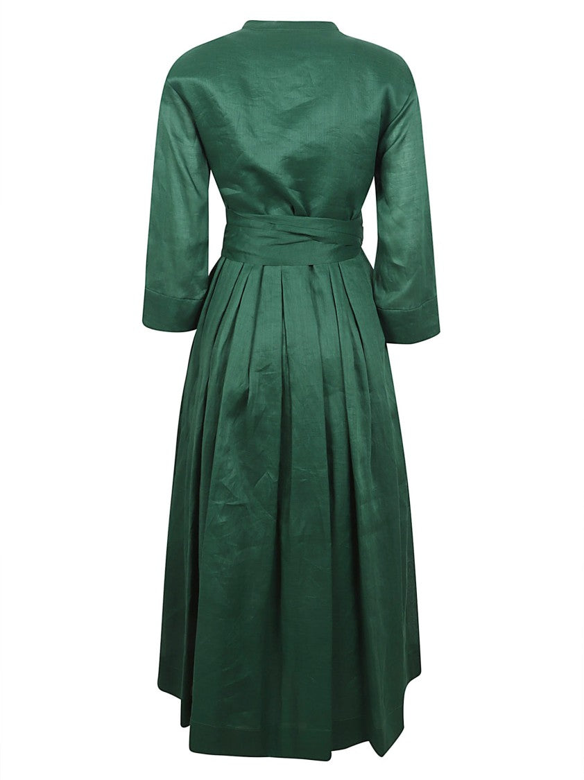 Max Mara A-Line Midi Dress With Bow Detail And V-Neckline