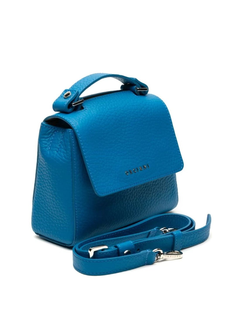 Orciani Peacock Blue Textured Leather Handbag Opening