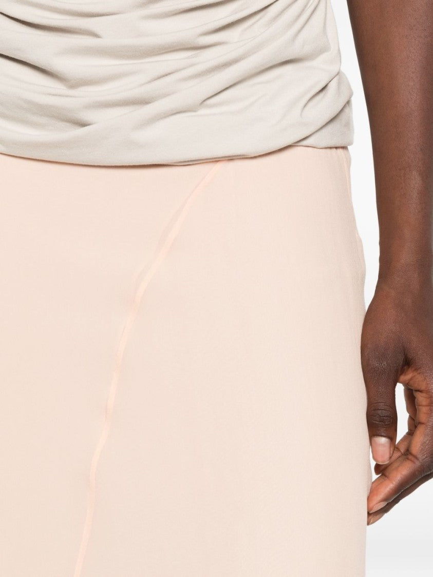 Mugler Pink Sheer Panelling Flared Midi Skirt