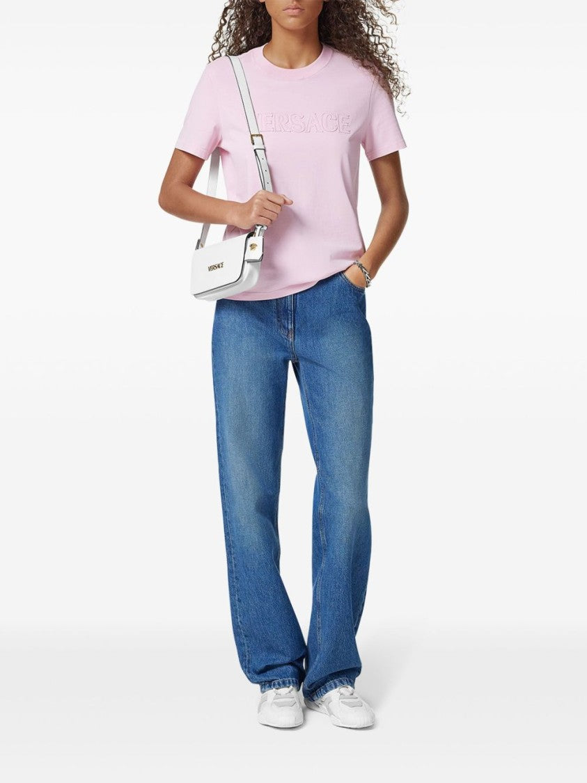 Versace Flamingo Pink Minimalist Crew Neck Top