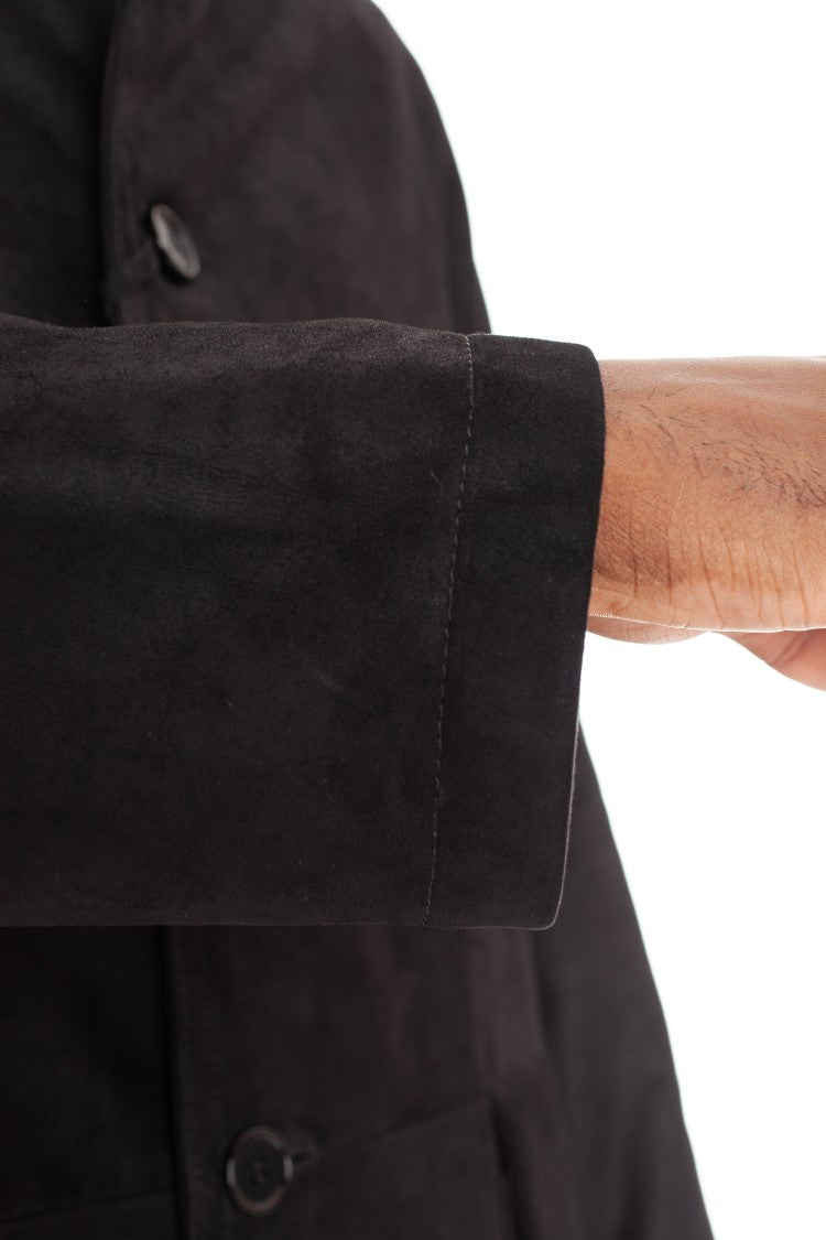Salvatore Santoro Black Leather Overcoat With Button Closure