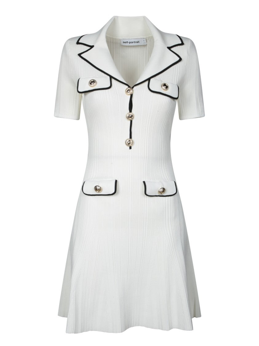 Self-Portrait Fitted White Dress With Flared Skirt