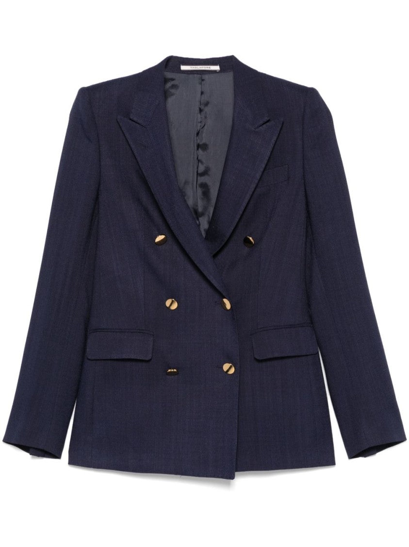 Tagliatore Double-Breasted Navy Blazer With Structured Shoulder Pads